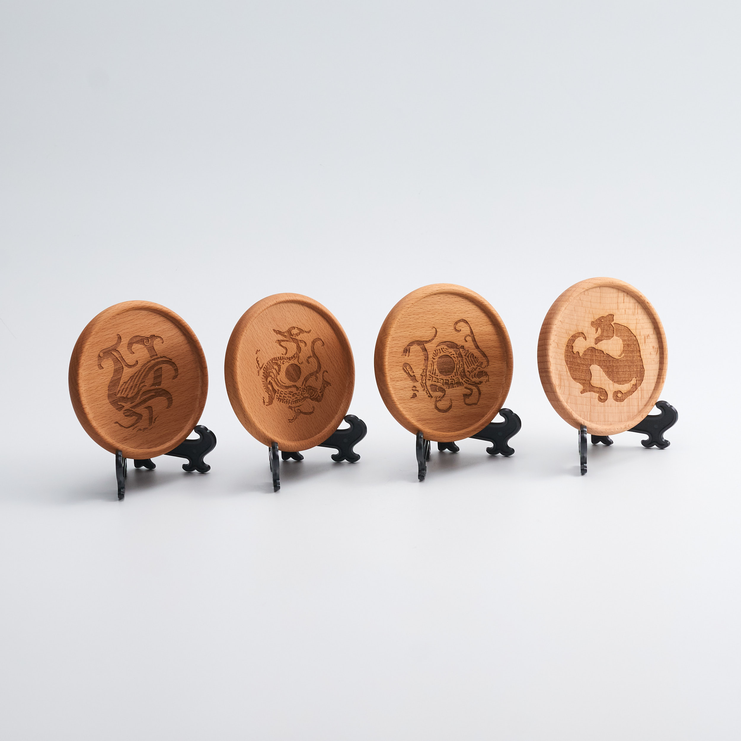 木質杯墊 - 四神獸禮盒組 Wooden Coaster -  Set of 4 China's Great Beasts